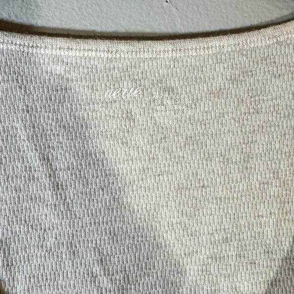 Aerie Ribbed T-Shirt Bodysuit | Split V-Neck Cutout & Neutral Beige Heather | M - Picture 4 of 7